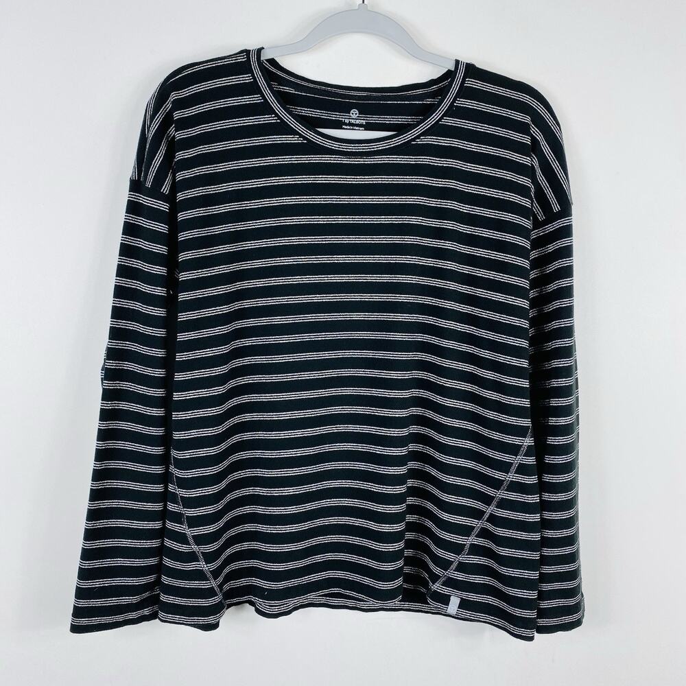 T By Talbots Top Large Petite Supersoft Jersey Scoop Neck Tee Stripe Black